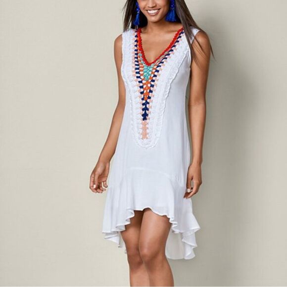 Venus Dress Crochet Beach Cover Up Swim Resort Size 2 Boho Gauzy - Picture 1 of 7